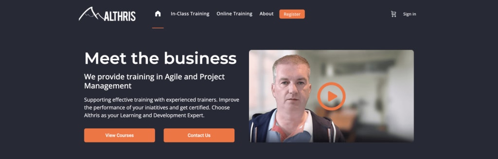 Althris, providing training in Agile and Project Management, homepage